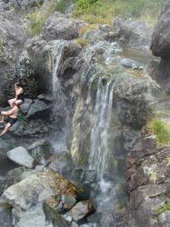 Frances and Michel at Hot Springs waterfall, BC 